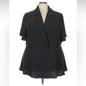 Bloomchic Women's Black Size 26 Blouse Short Sleeve Collar V Neck NWT Plus Size